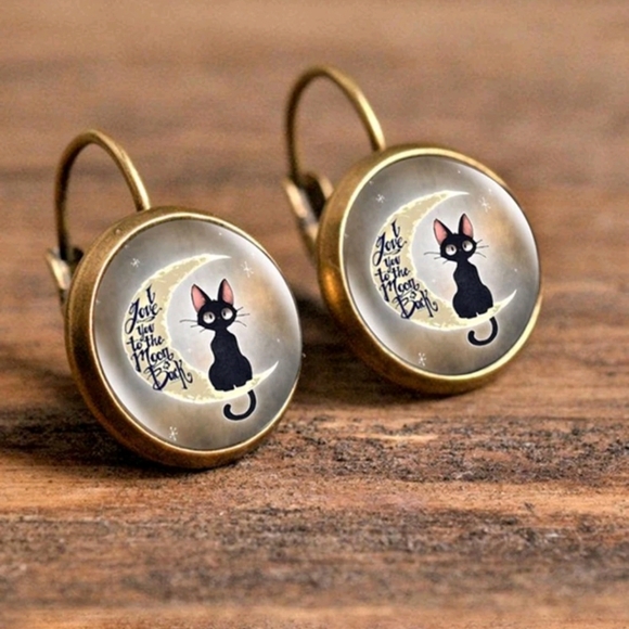 Jewelry - "Love You to the Moon & Back" Black Retro MCM Kitten Earrings